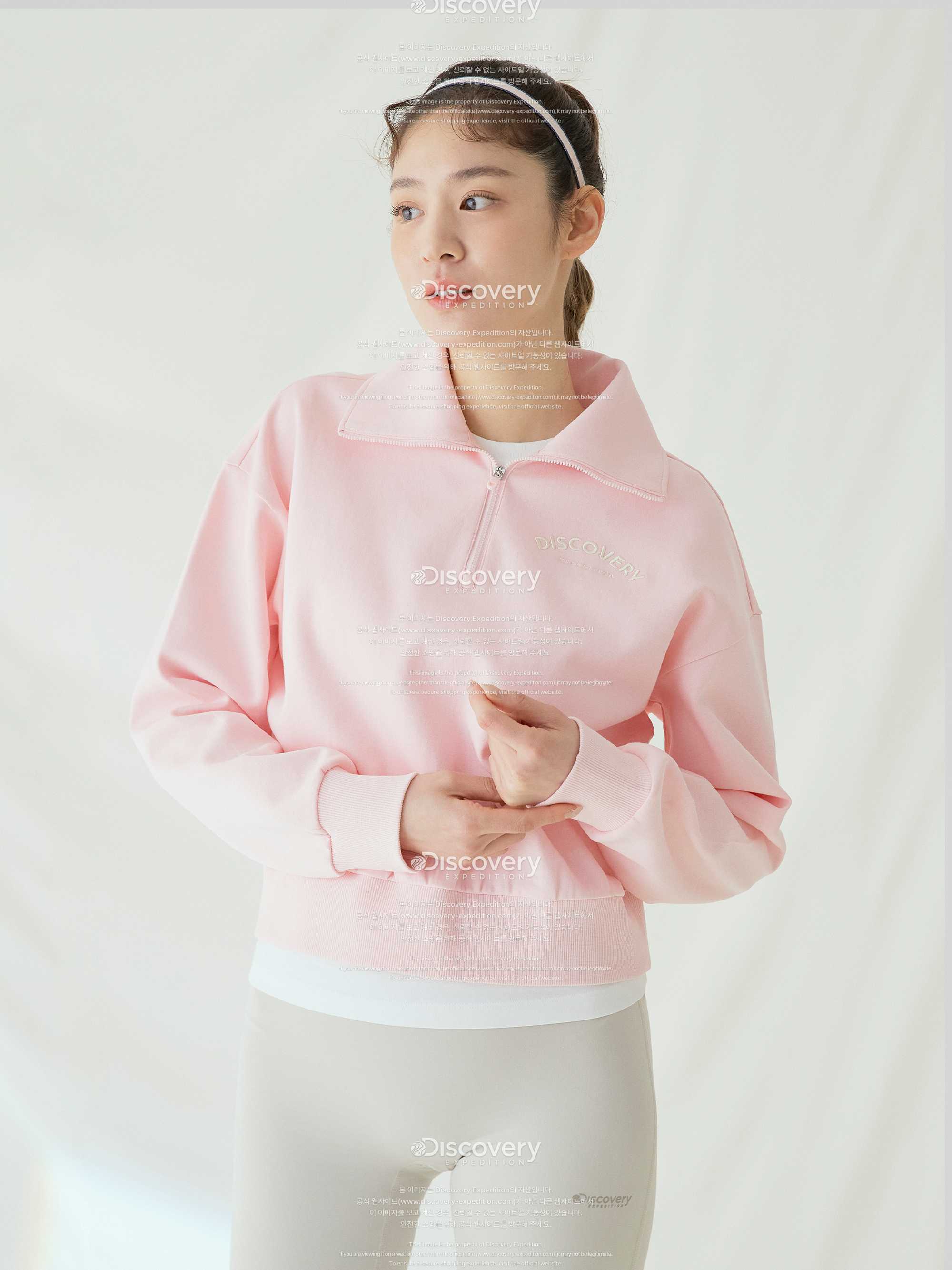 크롭 트레이닝 여성 반집업 맨투맨